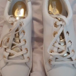 Michael Kors gold and white ladies tennis shoes